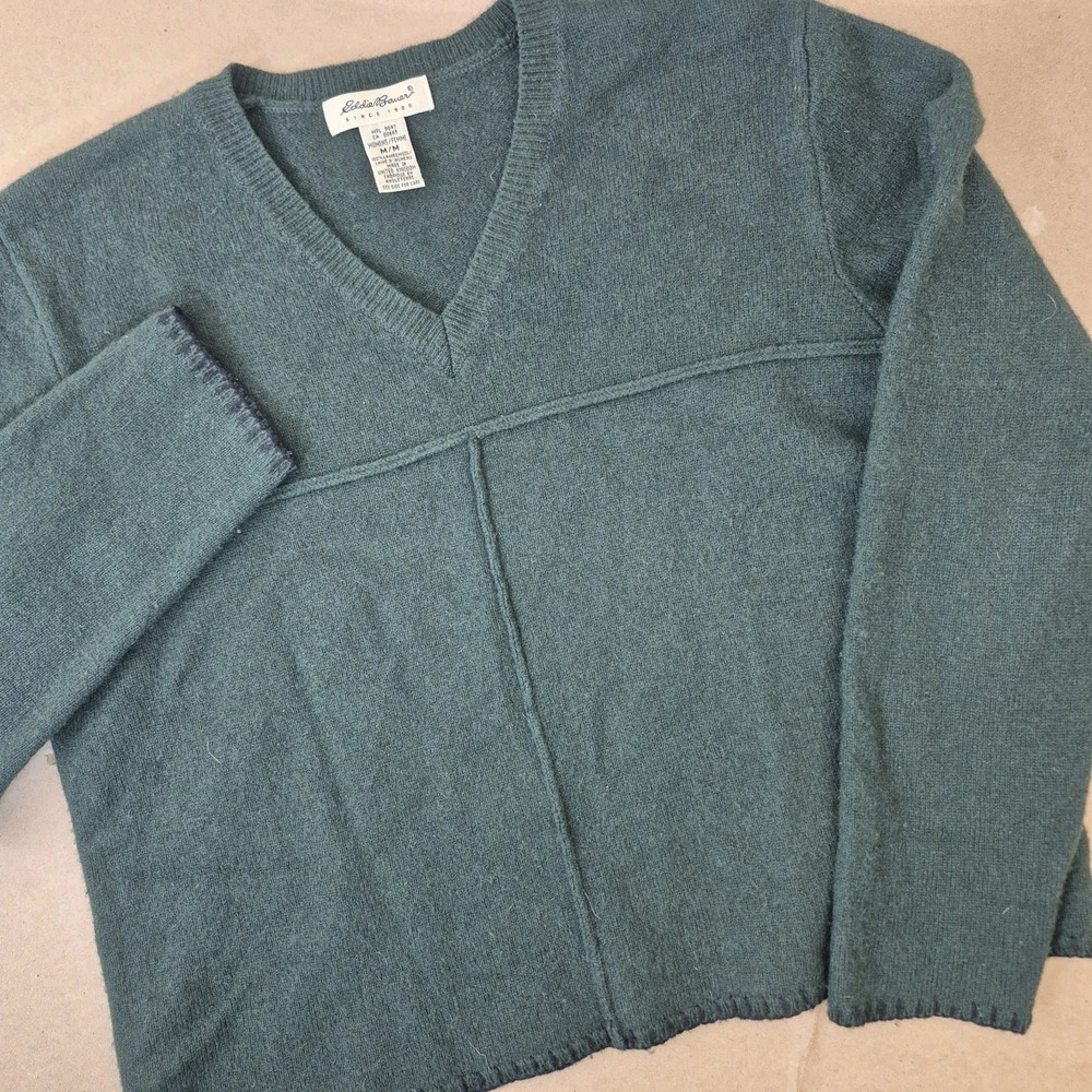 Vintage Eddie Bauer Lambswool Sweater Women's Medium Green Made‎ in UK